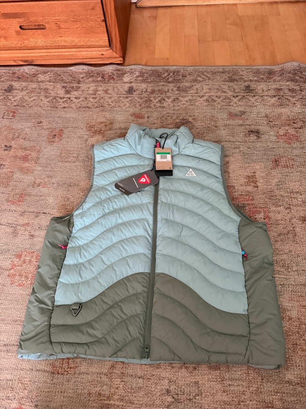 Nike ACG Light Blue and Olive Green Quilted Puffer Vest
